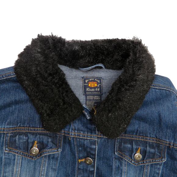 1990s Vintage Route 66 Vintage Denim Jean Jacket with Fur Collar XL Mobwife - Picture 4 of 6